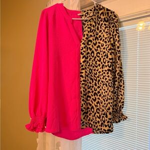 JODIFL Pink and Leopard Print Blouse